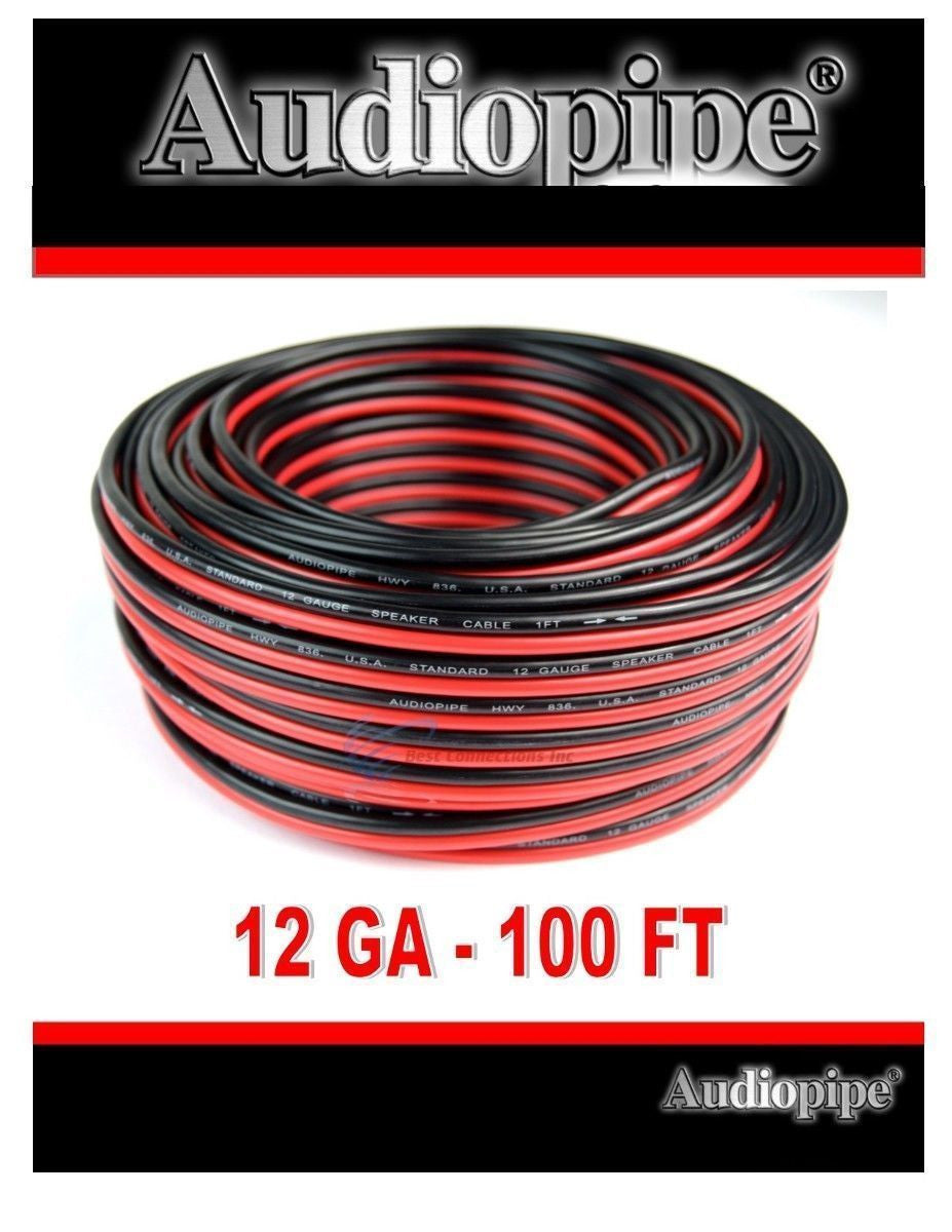 Audiopipe 12 Gauge 100' Feet Red Black Bonded 2 Conductor Speaker Wire Car Copper Mix