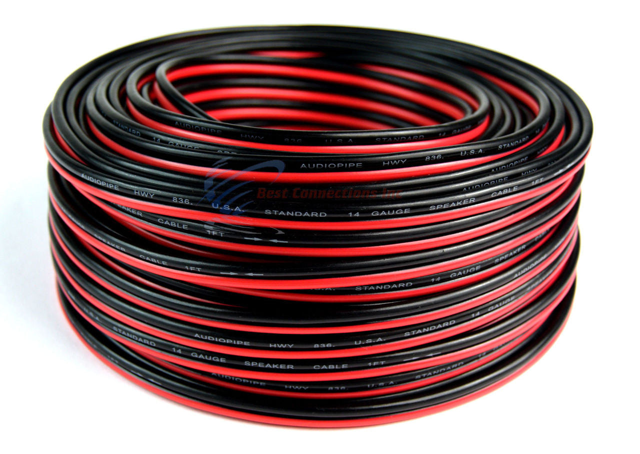 Audiopipe 14 Gauge 200' Feet 2 Pack Red Black Bonded 2 Way Speaker Wire Stranded Home Audio