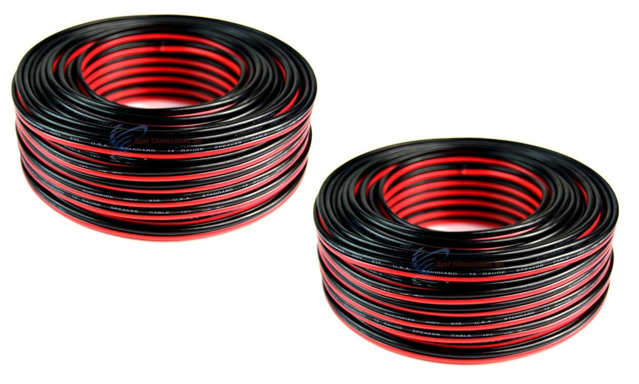 Audiopipe 14 Gauge 200' Feet 2 Pack Red Black Bonded 2 Way Speaker Wire Stranded Home Audio