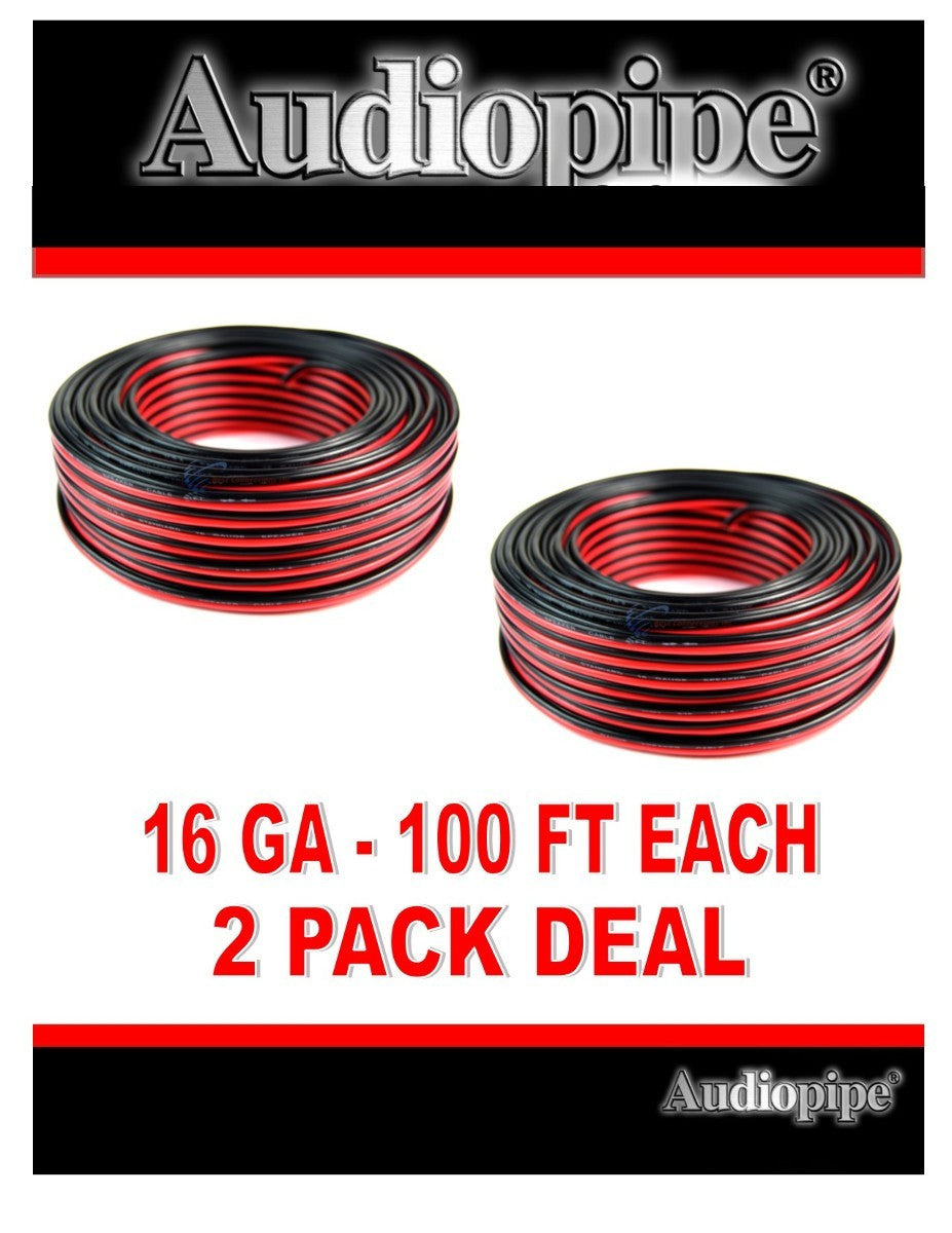 Audiopipe 16 Gauge 100 Feet 2 Pack Red Black Bonded 2 Conductor Speaker Wire Car Home Audio