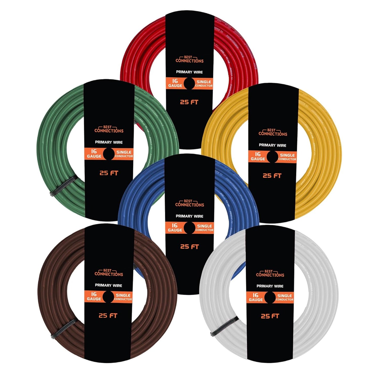 16 Gauge Car Audio Primary Wire 25ft–6 Rolls Remote, Power/Ground Electrical