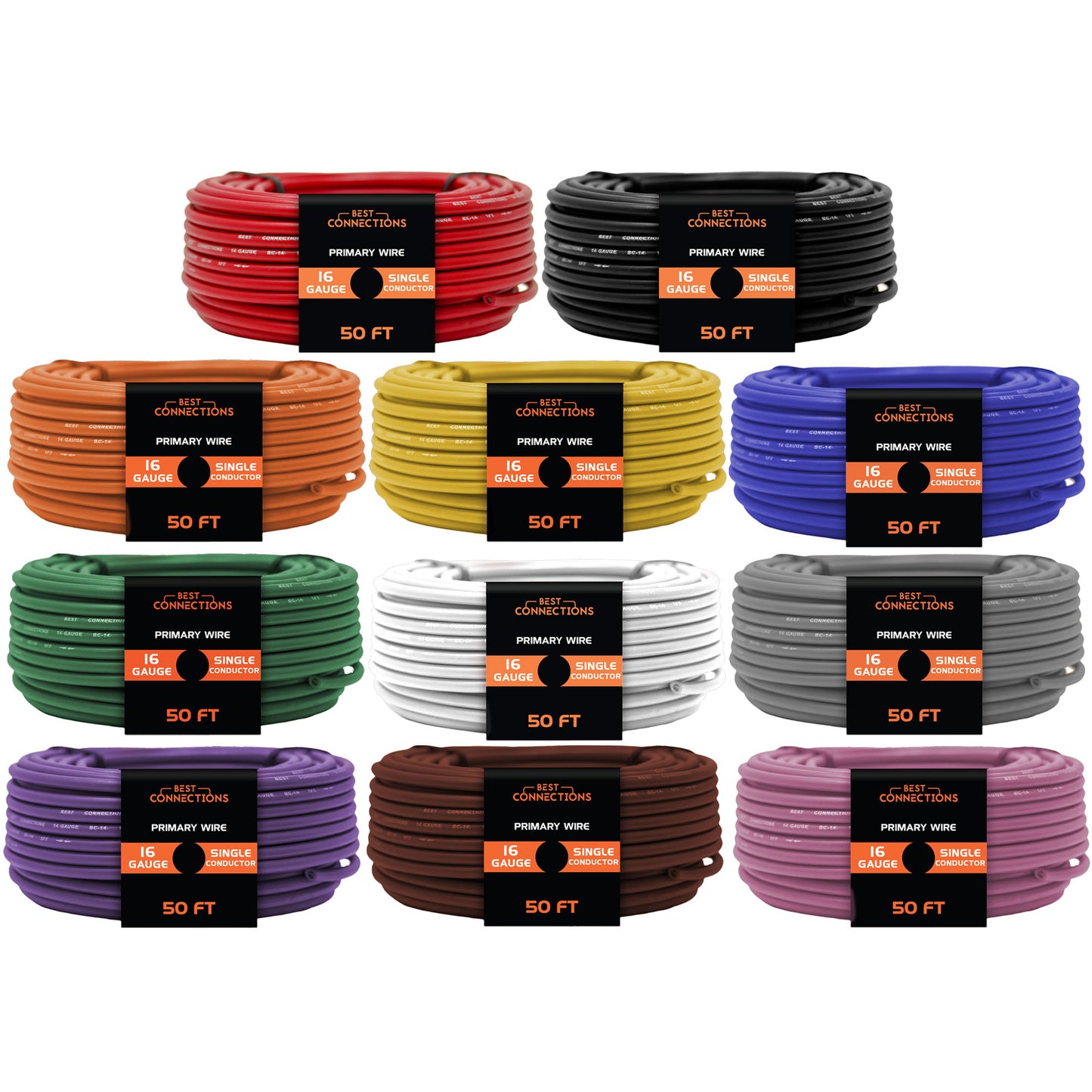Best Connections 16 Gauge Car Audio Primary Wire 50ft–11 Rolls Remote, Power/Ground Electrical