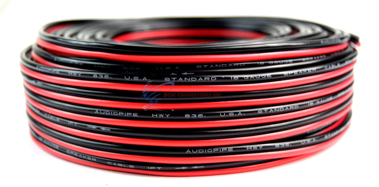 Audiopipe 18 Gauge 100 Feet Red Black Speaker Wire Zip Cord Cable Copper Clad Aluminum