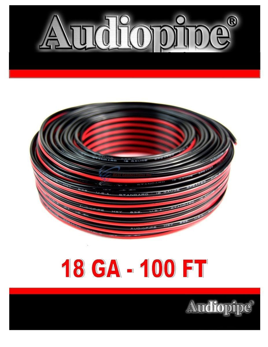Audiopipe 18 Gauge 100 Feet Red Black Speaker Wire Zip Cord Cable Copper Clad Aluminum