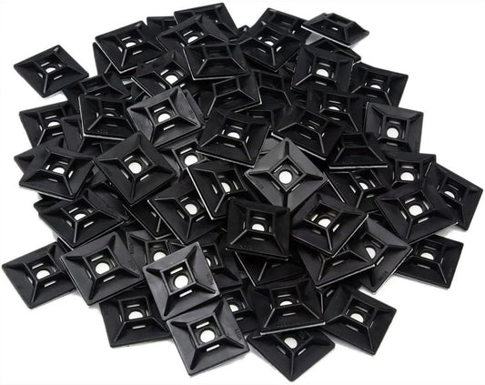 Best Connections 1" Self Adhesive Black Cable Zip Tie Mounts 100 pcs UV Protection Indoor/Outdoor Wire Fasteners Cable Clips Management Organizer Squares