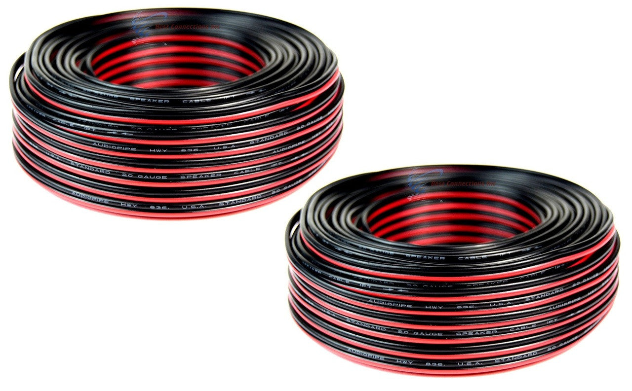 Best Connections 20 Gauge 100' Feet Red Black Bonded 2 Way Speaker Wire Stranded 2 Pack