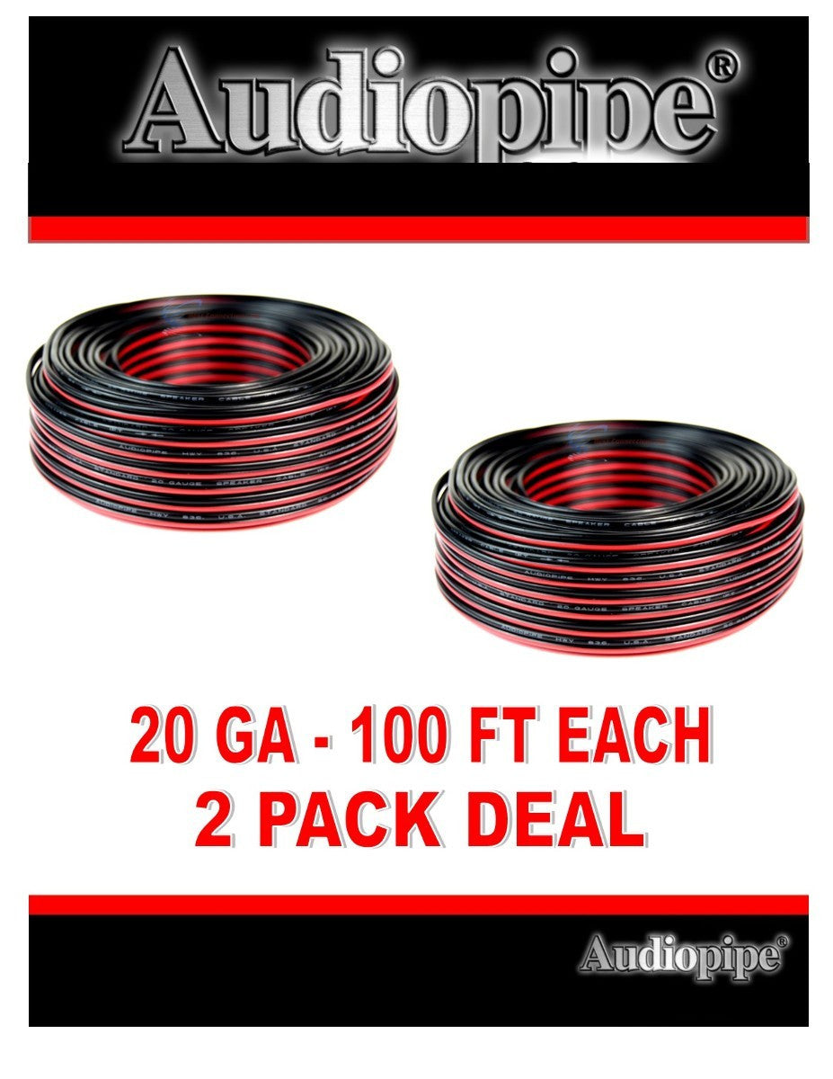 Best Connections 20 Gauge 100' Feet Red Black Bonded 2 Way Speaker Wire Stranded 2 Pack