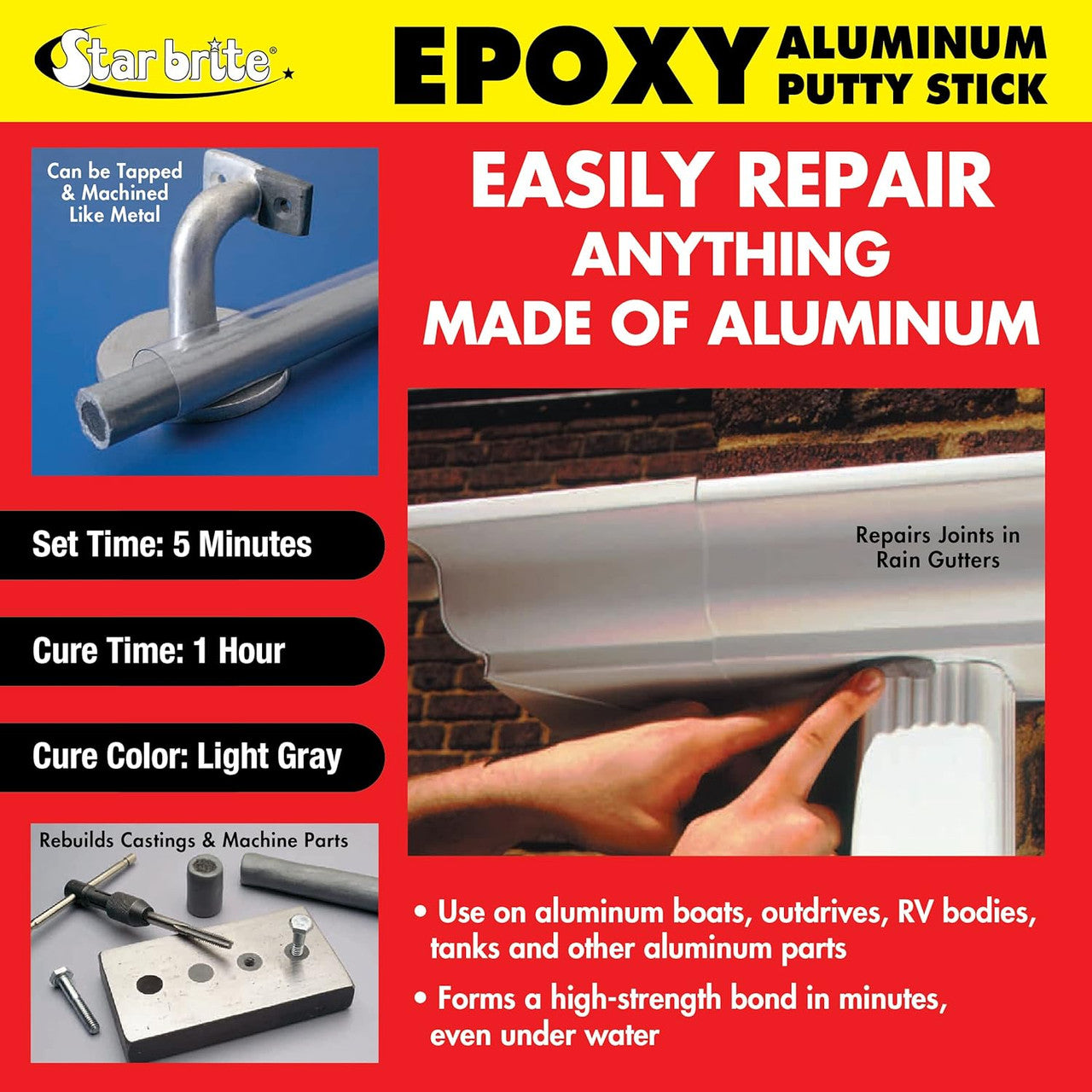 2 Pack StarBrite 4 Oz. Epoxy Putty Stick - Easy, Fast, Permanent Repairs Even Underwater - Repair Boat Hulls, Decks, Pools, Spas, Hot Tubs, Leaking Gaskets, Tanks, Gutters & More