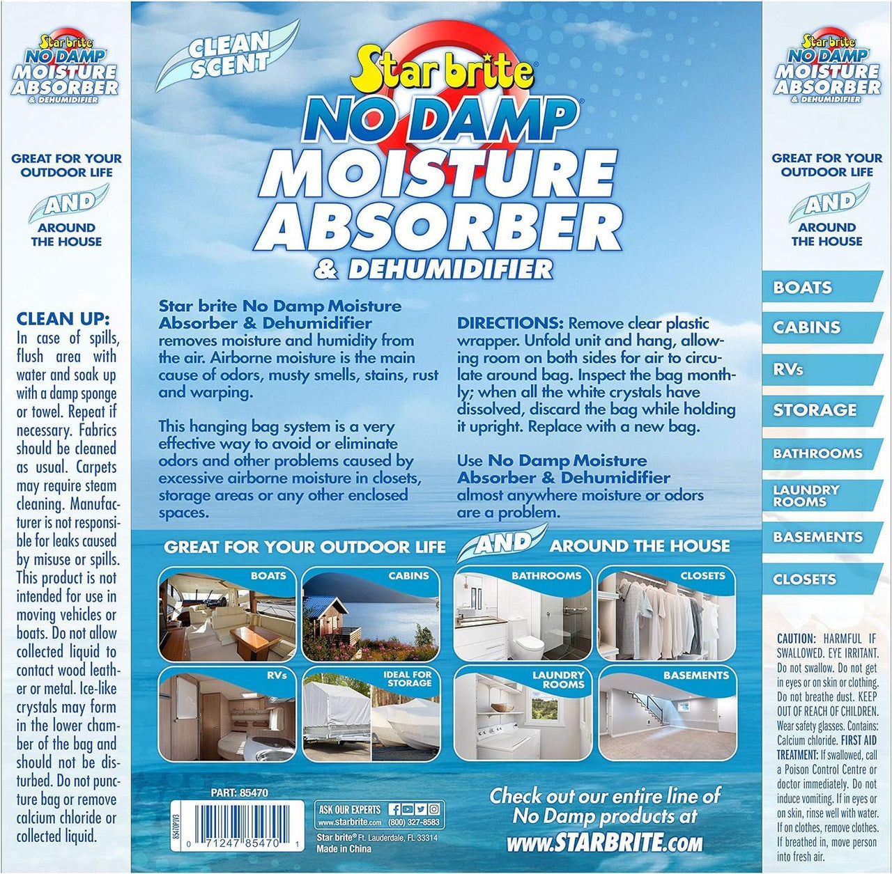 2 Pack StarBrite No Damp Moisture Absorber & Dehumidifier 16 Oz Hanging Bag - Simple, Portable, Humidity Control for Boats, RVs, Closets & More - Prevent Musty Odor & Moisture Damage
