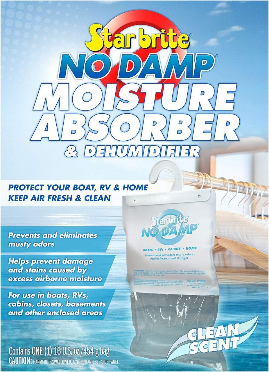 2 Pack StarBrite No Damp Moisture Absorber & Dehumidifier 16 Oz Hanging Bag - Simple, Portable, Humidity Control for Boats, RVs, Closets & More - Prevent Musty Odor & Moisture Damage