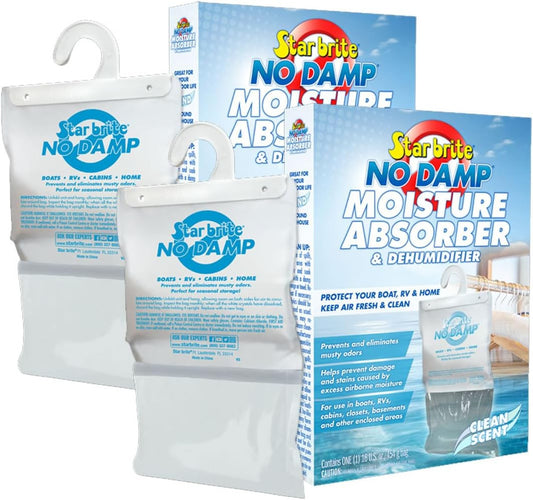 2 Pack StarBrite No Damp Moisture Absorber & Dehumidifier 16 Oz Hanging Bag - Simple, Portable, Humidity Control for Boats, RVs, Closets & More - Prevent Musty Odor & Moisture Damage
