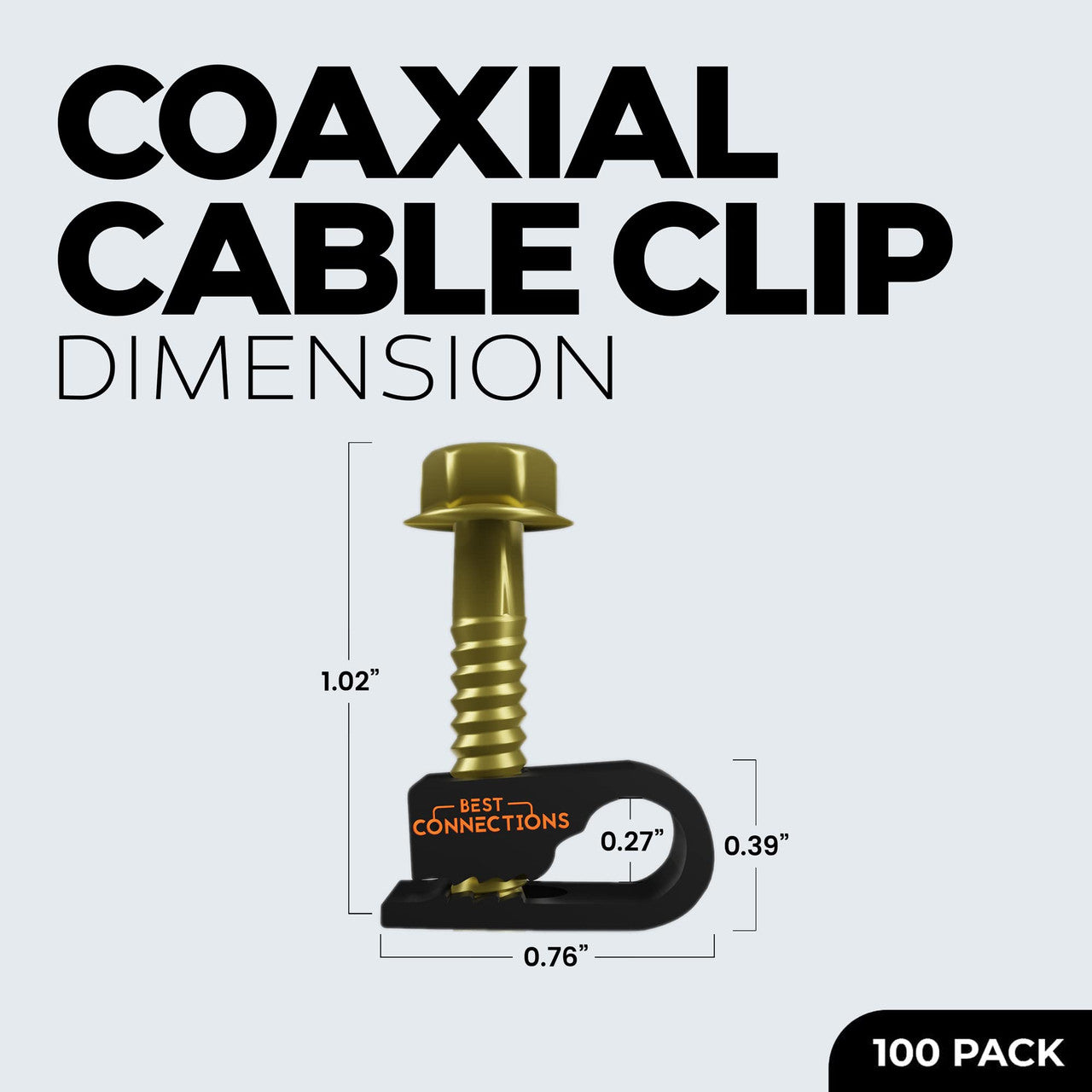 BEST CONNECTIONS Coaxial Cable Clips with Pre-inserted Screw (100 Pack) – Black Single Cable Mounting Clamps for Coax Cable (RG6, RG59) and Ethernet Cable – Cord Fastener/Strain Relief Clip