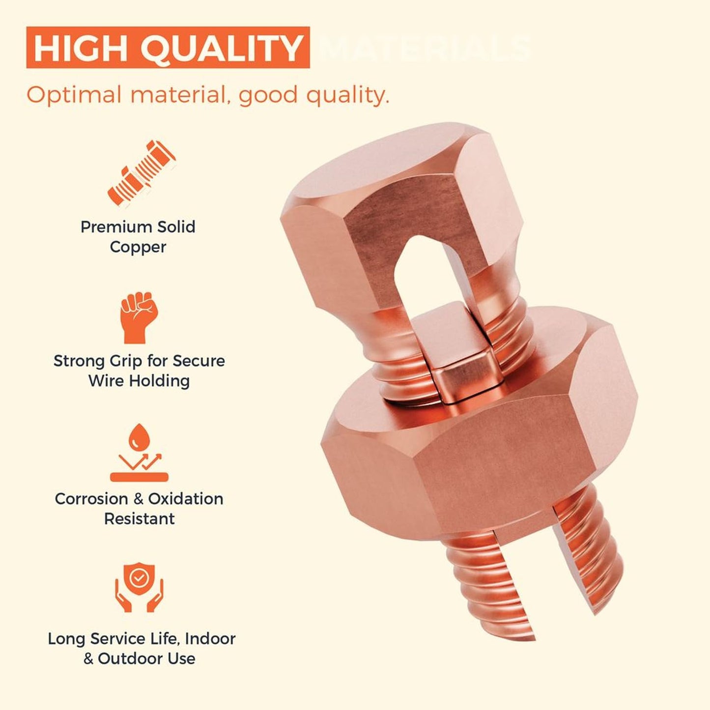 BEST CONNECTIONS High Strength Copper Split Bolt Connectors 4-8 Gauge Solid Wire