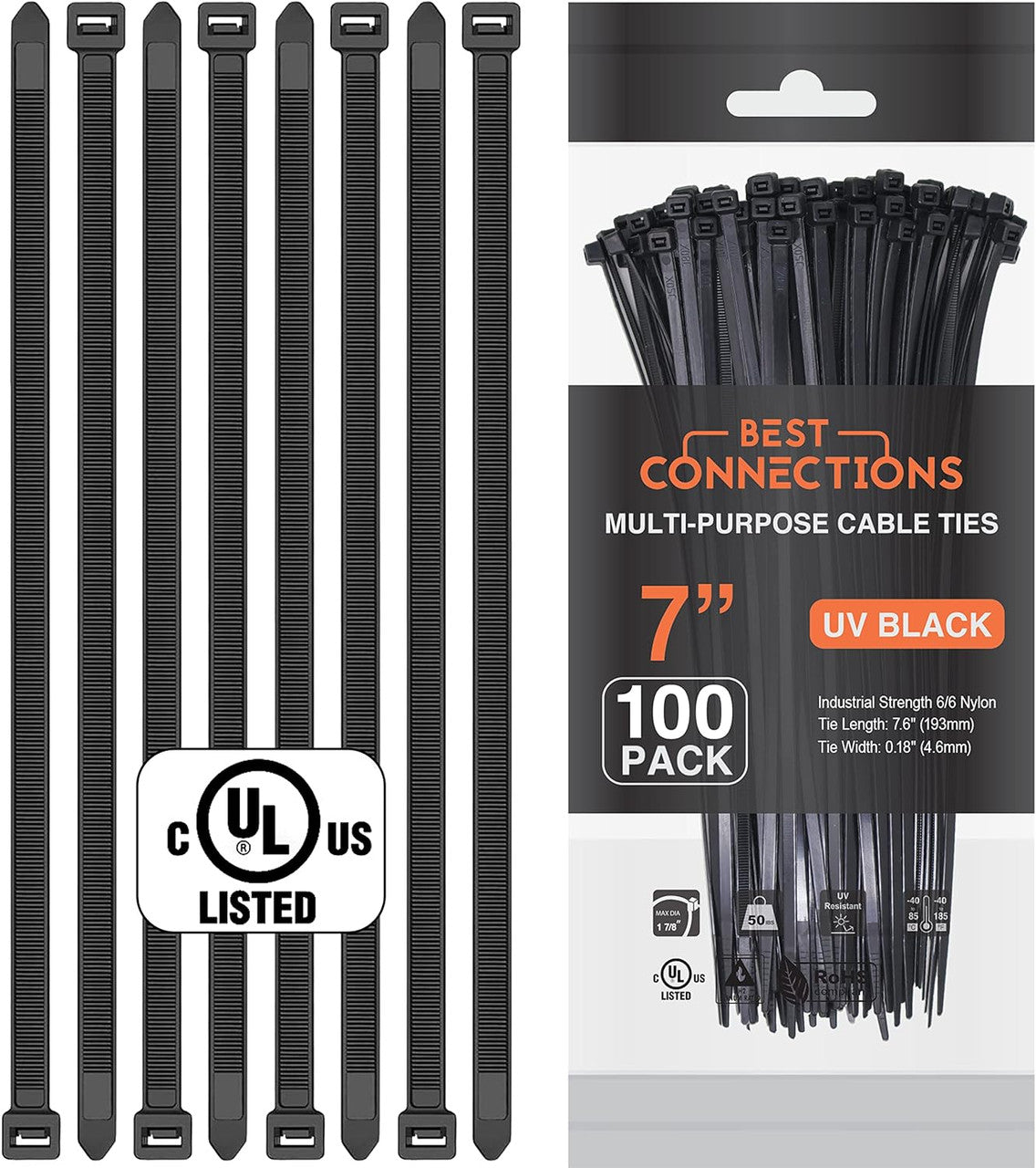 Best Connections 100 Ft 1/2" Split Wire Loom Tubing Combo 100 Pcs 7" Nylon Cable Zip Ties