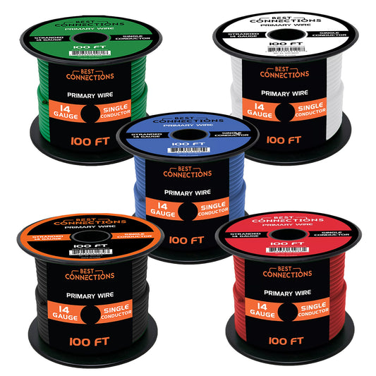 5 Pack 14 Ga Gauge 100 Feet Primary Remote Car Ground Hook up Wire Audiopipe