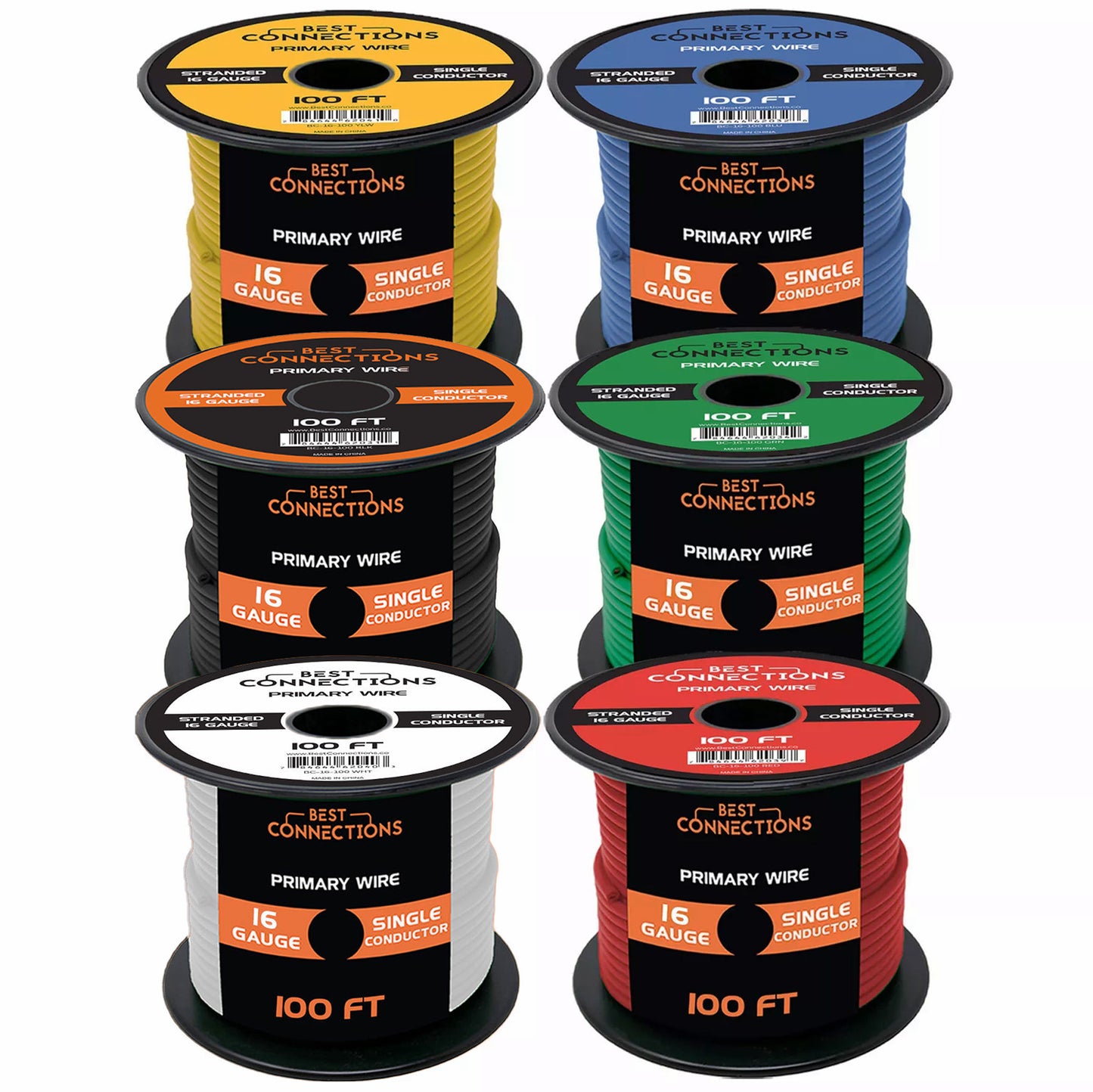 16 Gauge Car Audio Primary Wire (100ft–6 Rolls)– Remote, Power/Ground Electrical