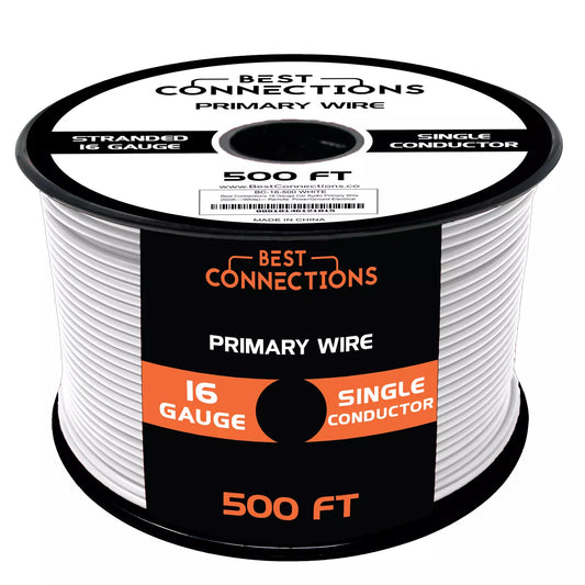 Audiopipe 16 Gauge Car Audio Primary Wire (500ft–White)– Remote, Power/Ground Electrical