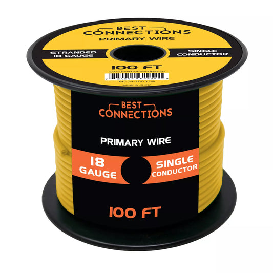 18 Gauge Car Audio Primary Wire (100ft–Yellow)– Remote, Power/Ground Electrical