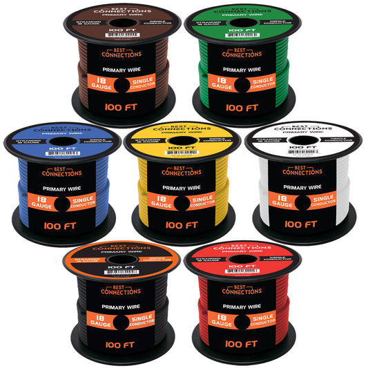 18 GA 100' Feet Audiopipe Primary Power Wire Remote Car Audio Home (7 Rolls)