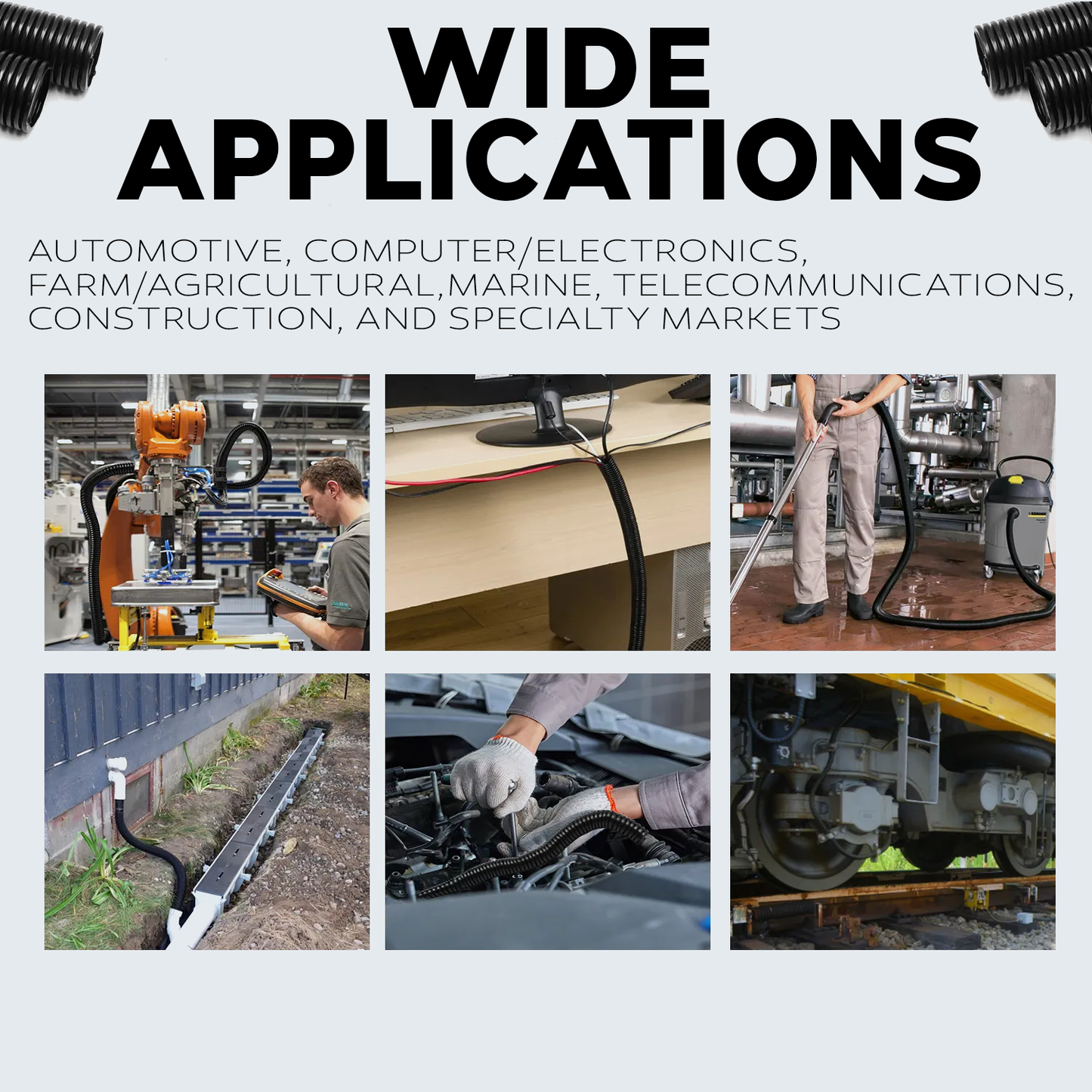 100 FT 1/4 INCH Split Loom Tubing Wire Conduit Hose Cover Auto Home Marine Black