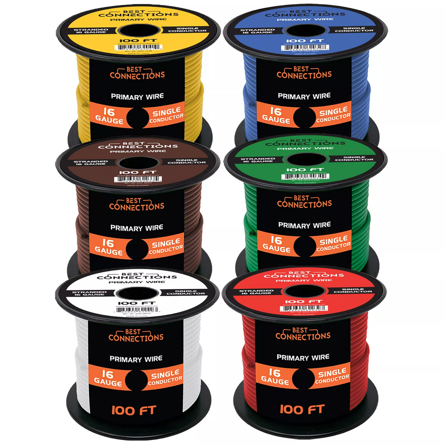 6 Rolls 16 Gauge 100' Feet Single Conductor Stranded Remote Wire 600' Total