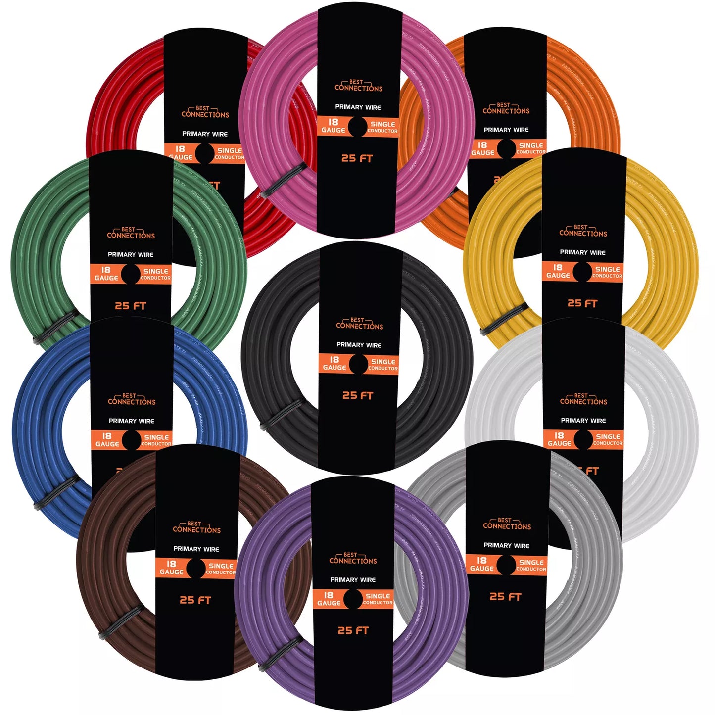 18 Gauge Car Audio Primary Wire 25ft–11 Rolls Remote, Power/Ground Electrical