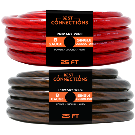 BEST CONNECTIONS 8 Gauge 25 ft. each, Black & Red Translucent Car Power & Ground Wire 50ft Total