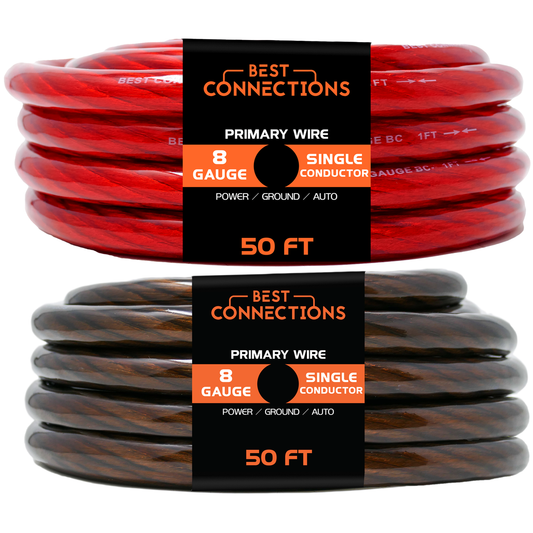 BEST CONNECTIONS 8 Gauge 50 ft. each Black & Red Translucent Car Power & Ground Wire 100ft Total