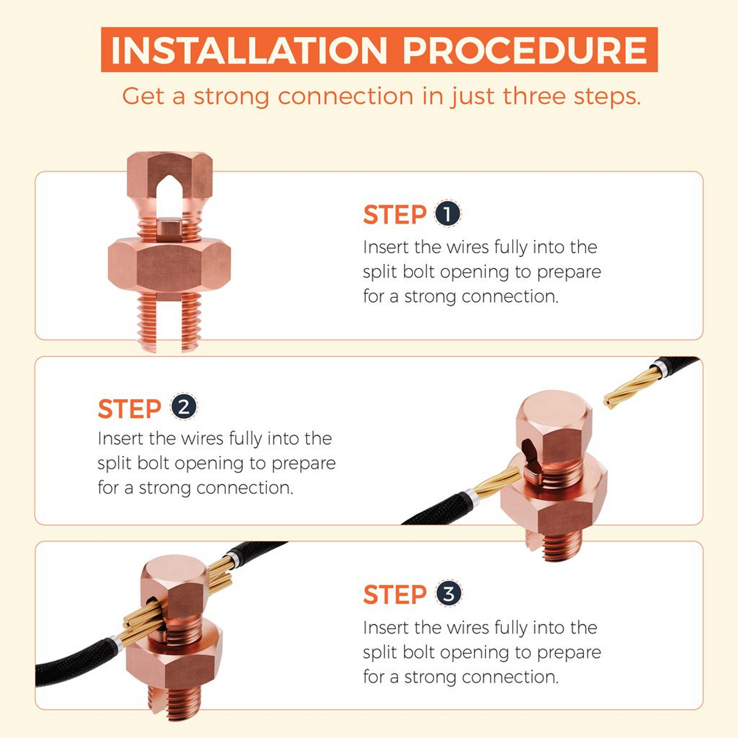 BEST CONNECTIONS 10 Pieces High Strength Copper Split Bolt Connectors 4 Gauge to 8 Gauge Solid Wire