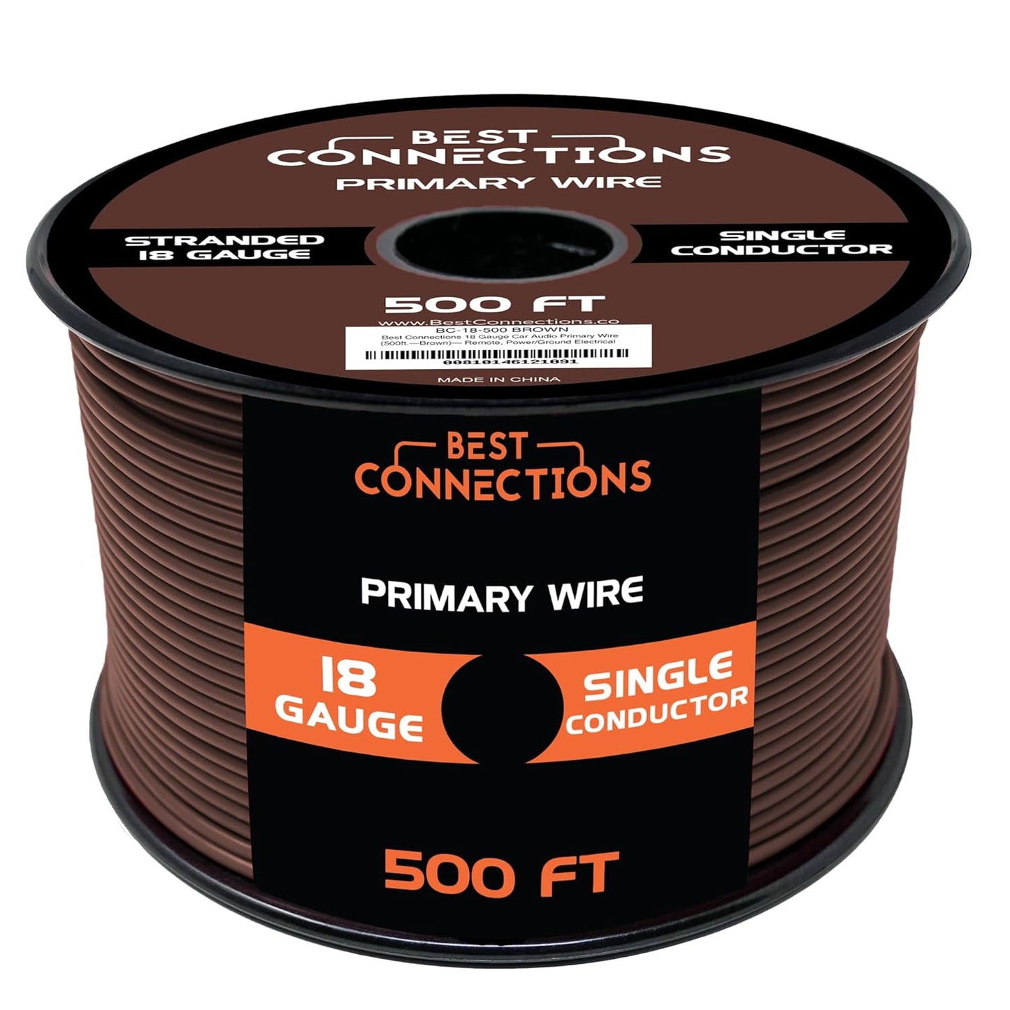 BEST CONNECTIONS Automotive Primary Wire - 500ft (Various Color Options) | Ideal for Trailer, Speaker, and Lighting Circuits | Durable Primary/Remote, Power/Ground Electrical Wiring - 18 Gauge