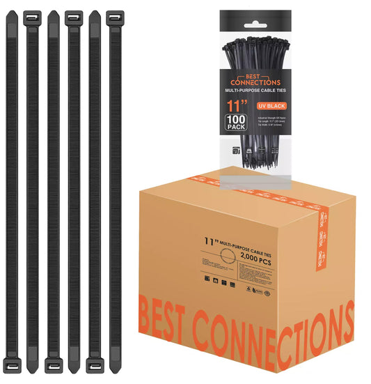 2000 Pack 11" Inch Black Nylon Cable Zip Ties 50 Lbs Tensile Strength Heavy Duty