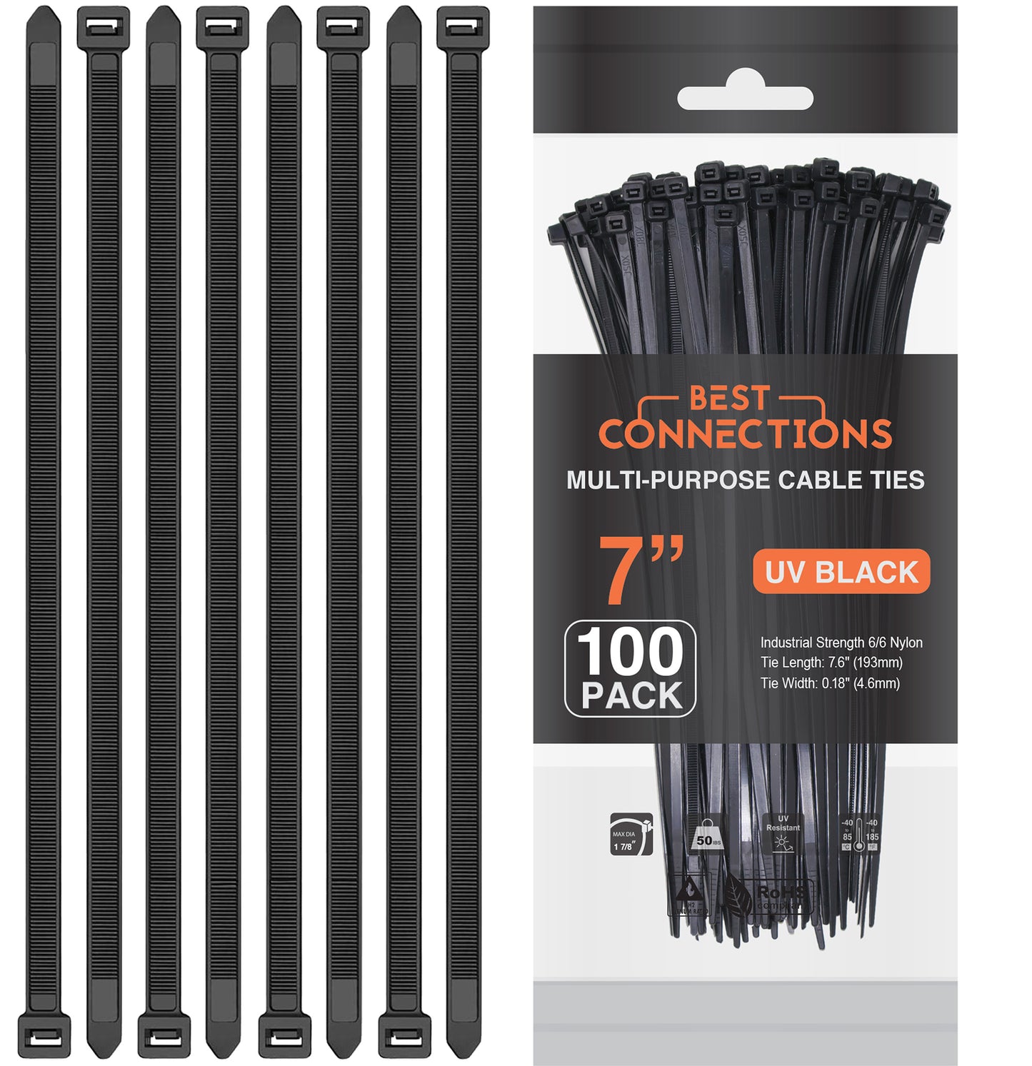 Best Connections 100 Ft 3/4" Split Wire Loom & 100 Pcs 7" Zip Ties Black Flex-Guard Convoluted Tubing