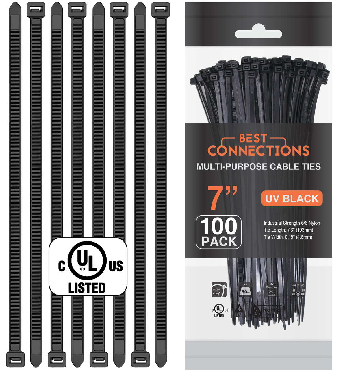 BEST CONNECTIONS 100 Ft – 1" Diameter Split Wire Loom Flex-Guard Convoluted Tubing with 100 Pcs x 7" Nylon Cable Zip Ties – Protective Split Cable Sleeves for Automotive Home Electrical Wires – Black