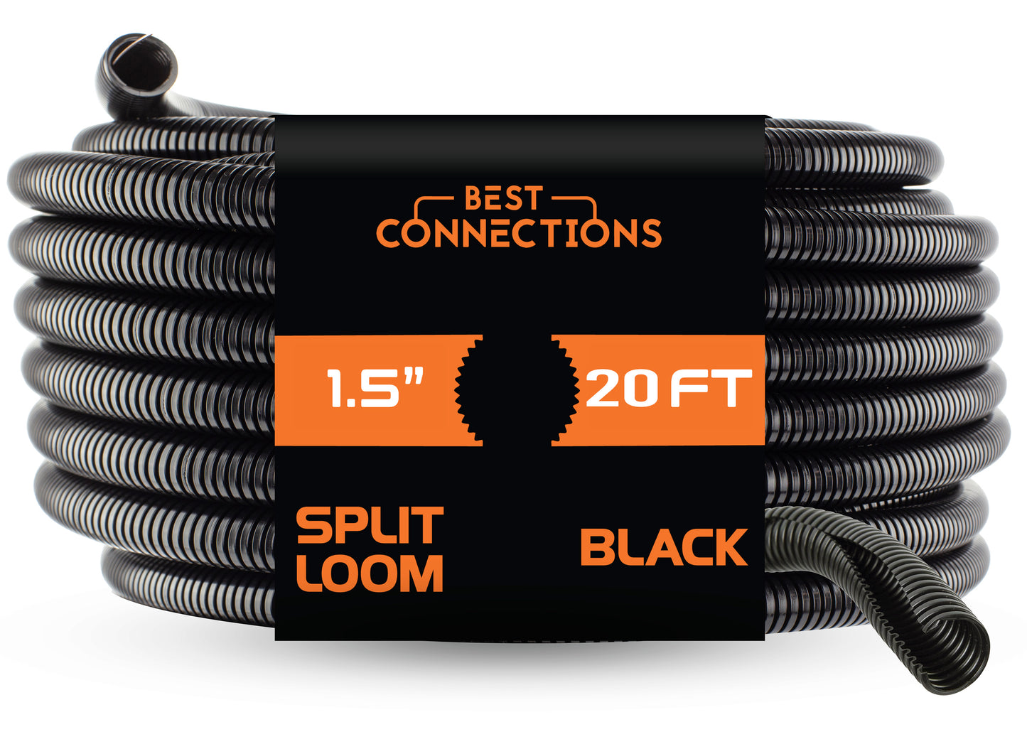 1.5" x 20' BLACK SPLIT LOOM TUBING Wire & Hose Cover Polyethylene Audio Video