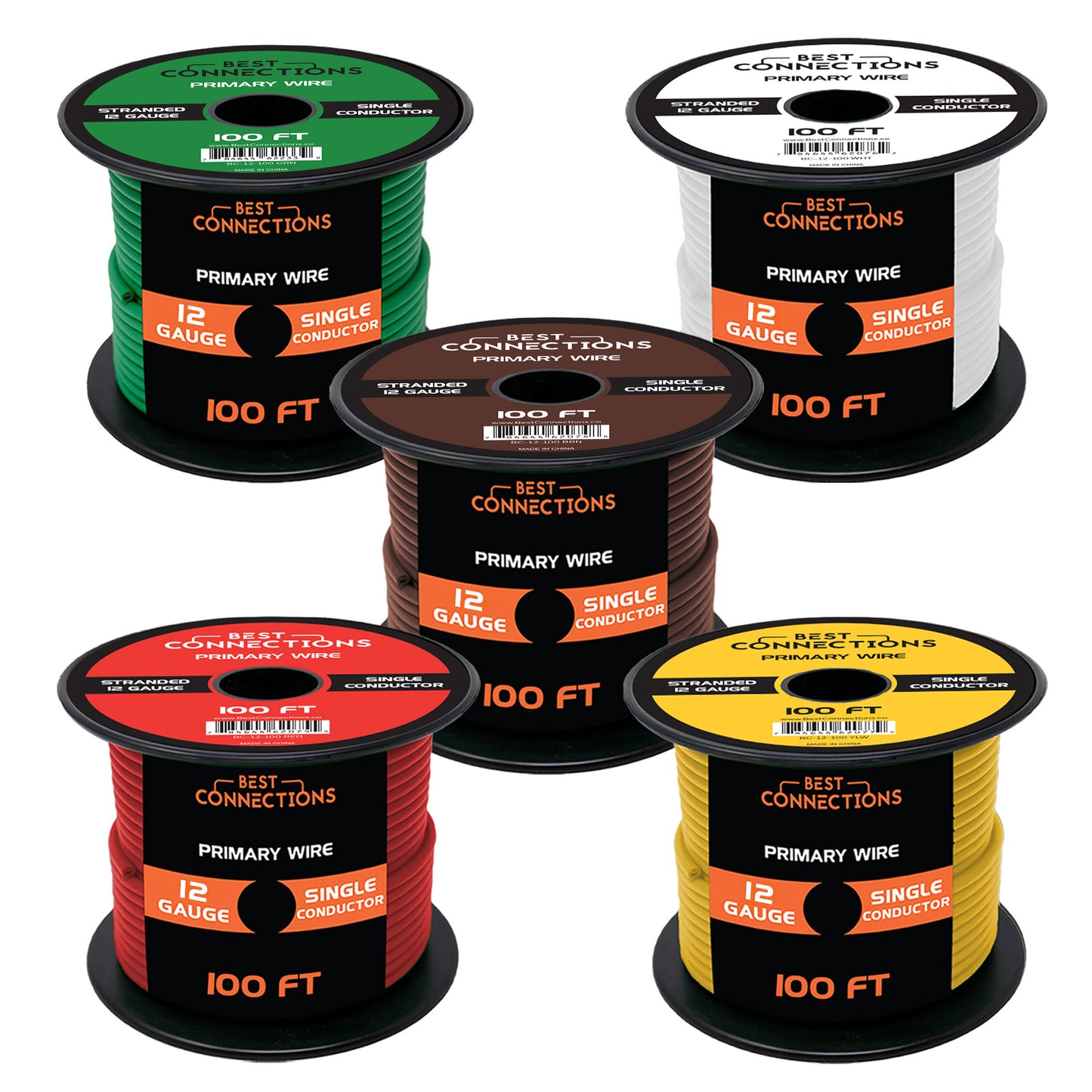 Best Connections 12 Gauge Car Audio Primary Wire (100ft–5 Rolls)– Remote, Power/Ground Electrical