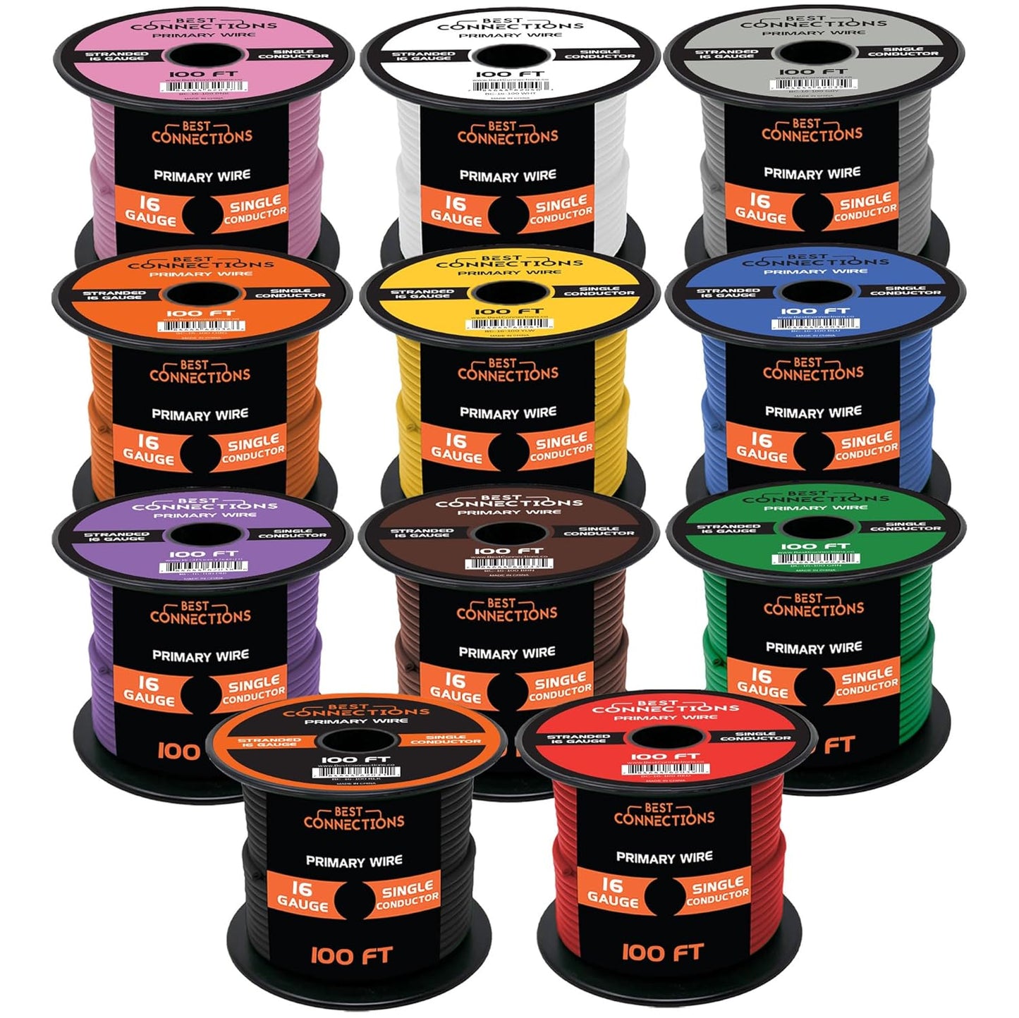 16 Gauge Car Audio Primary Wire 100ft–11 Rolls Remote, Power/Ground Electrical