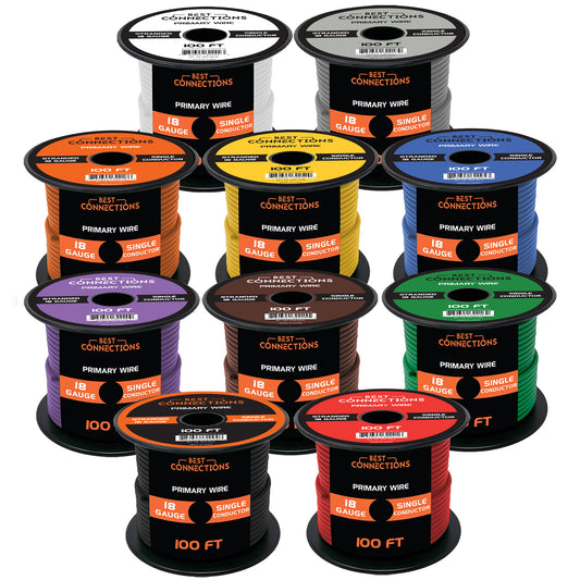 18 Gauge Car Audio Primary Wire (100ft–10 Rolls)– Remote, Power/Ground Electrical
