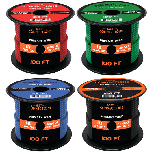 18 Ga Gauge 100 ft. Spools Primary Auto Remote Power Ground Wire Cable (4 Rolls)