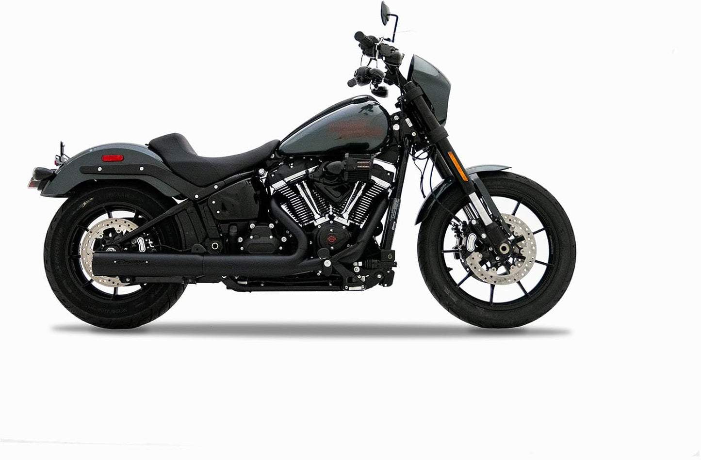 Rinehart HP40 2-into-1 Slip-on Harley Softail 2025-Later Black End Caps Badge