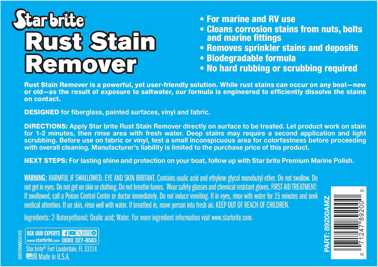 STAR BRITE Rust Stain Remover - Instantly Dissolve Corrosion Stains on Fiberglass, Vinyl, Metal & Painted Surfaces - Also Removes Sprinkler Stains - 1 Gallon (089200)
