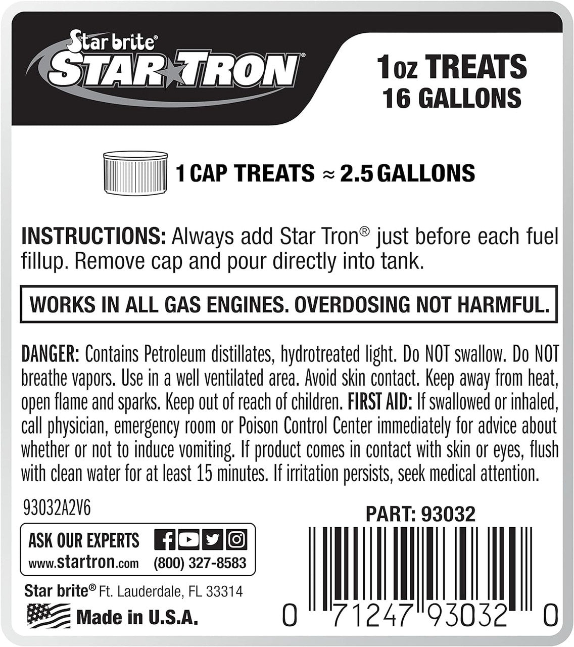 STAR BRITE Star Tron Enzyme Fuel Treatment 93032 Concentrated Formula 32 Oz Treats 512 Gallons Blue