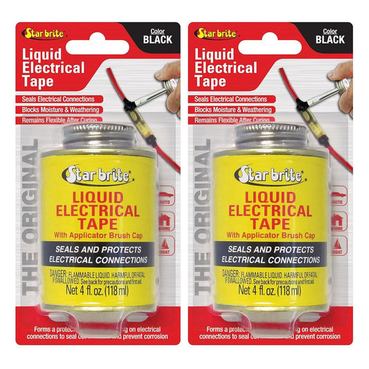 Star Brite 2 Pack Liquid Electrical Tape, Black - 4 OZ Can with Applicator Brush - Waterproof, UV-Resistant, Dielectric Sealant for Wires & Cables, Marine & Home Use