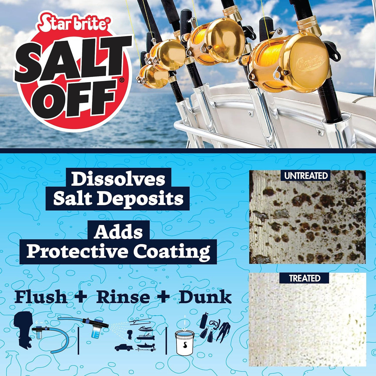 StarBrite 32 Oz Salt Off Concentrate Kit - Ultimate Boat Salt Remover & Marine Engine Flush - 32 Oz. Bottle with Applicator - Perfect for Outboard Motor Flush & Washing Salt Deposits Away