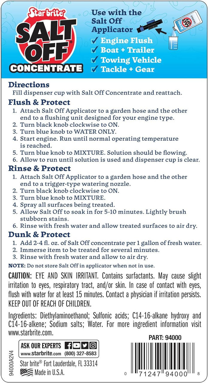 StarBrite 32 Oz Salt Off Concentrate Kit - Ultimate Boat Salt Remover & Marine Engine Flush - 32 Oz. Bottle with Applicator - Perfect for Outboard Motor Flush & Washing Salt Deposits Away