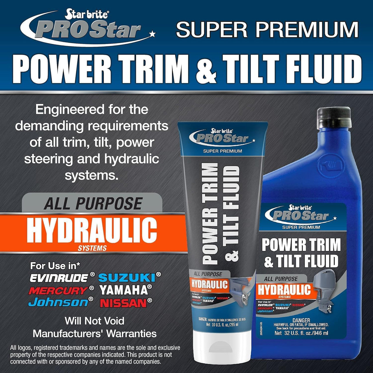 StarBrite PRO Star Power Trim & Tilt Fluid - Super Premium All Purpose Hydraulic Fluid for Trim Tabs, Power Tilt & Steering Systems - Anti-Wear, Anti-Foam - Outboard & Stern Drive Systems - 2 Pack