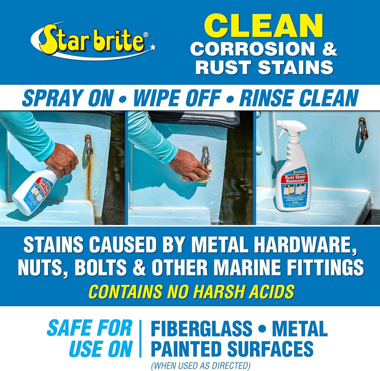 StarBrite Rust Stain Remover Spray 22 Oz - Instantly Dissolve Corrosion Stains on Fiberglass, Vinyl, Fabric, Metal & Painted Surfaces - Also Removes Sprinkler Stains - 2 Pack
