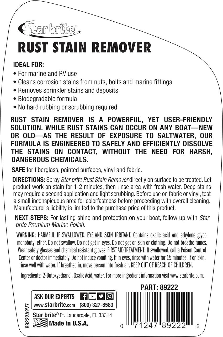 StarBrite Rust Stain Remover Spray 22 Oz - Instantly Dissolve Corrosion Stains on Fiberglass, Vinyl, Fabric, Metal & Painted Surfaces - Also Removes Sprinkler Stains - 2 Pack