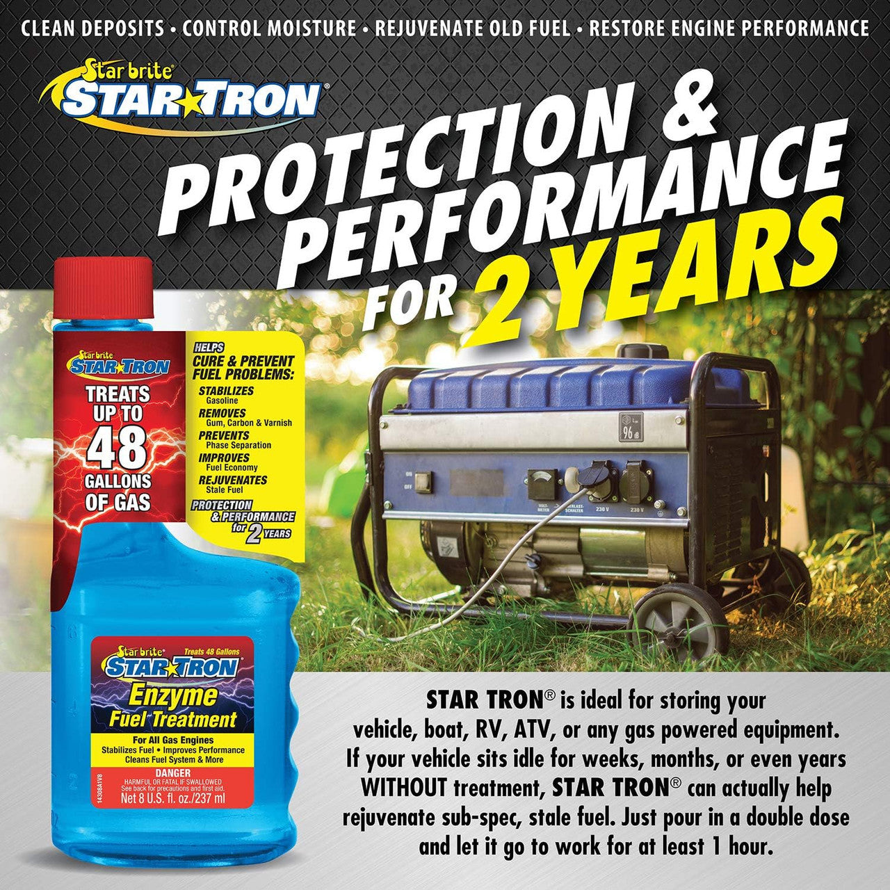StarBrite Star Tron Enzyme Fuel Treatment, Small Engine Formula, 8 Fl Oz Treats up to 48 Gallons Gas Additive Rejuvenates & Stabilizes Old Gasoline, Cures & Prevents Ethanol Problems - 4 Pack