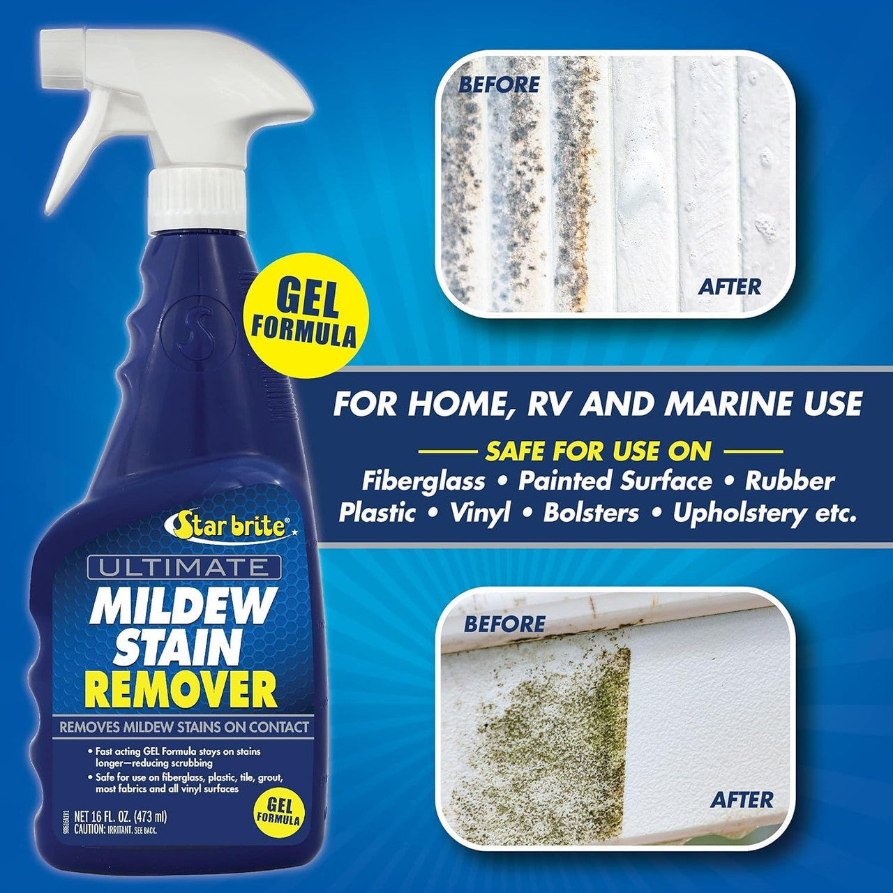 StarBrite Ultimate Mildew Stain Remover - Fast Acting Gel Spray Formula Stays On Stains Longer To Reduce Scrubbing 16 oz - 2 Pack