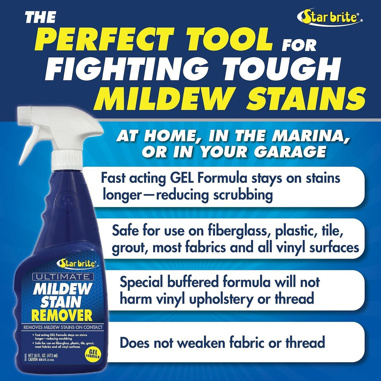 StarBrite Ultimate Mildew Stain Remover - Fast Acting Gel Spray Formula Stays On Stains Longer To Reduce Scrubbing 16 oz - 2 Pack